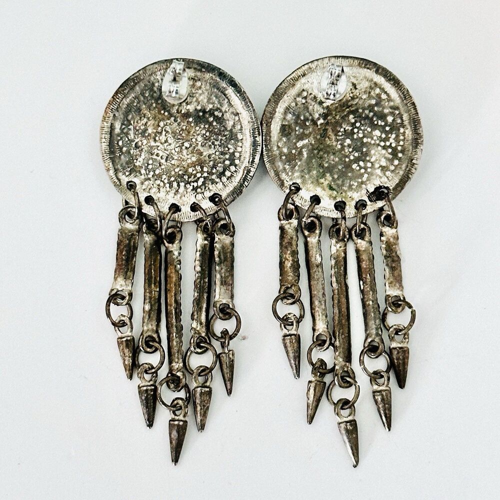 Vintage 90’s Silver Turquoise Chandelier Dangle Earrings Western Southwestern - Picture 5 of 6